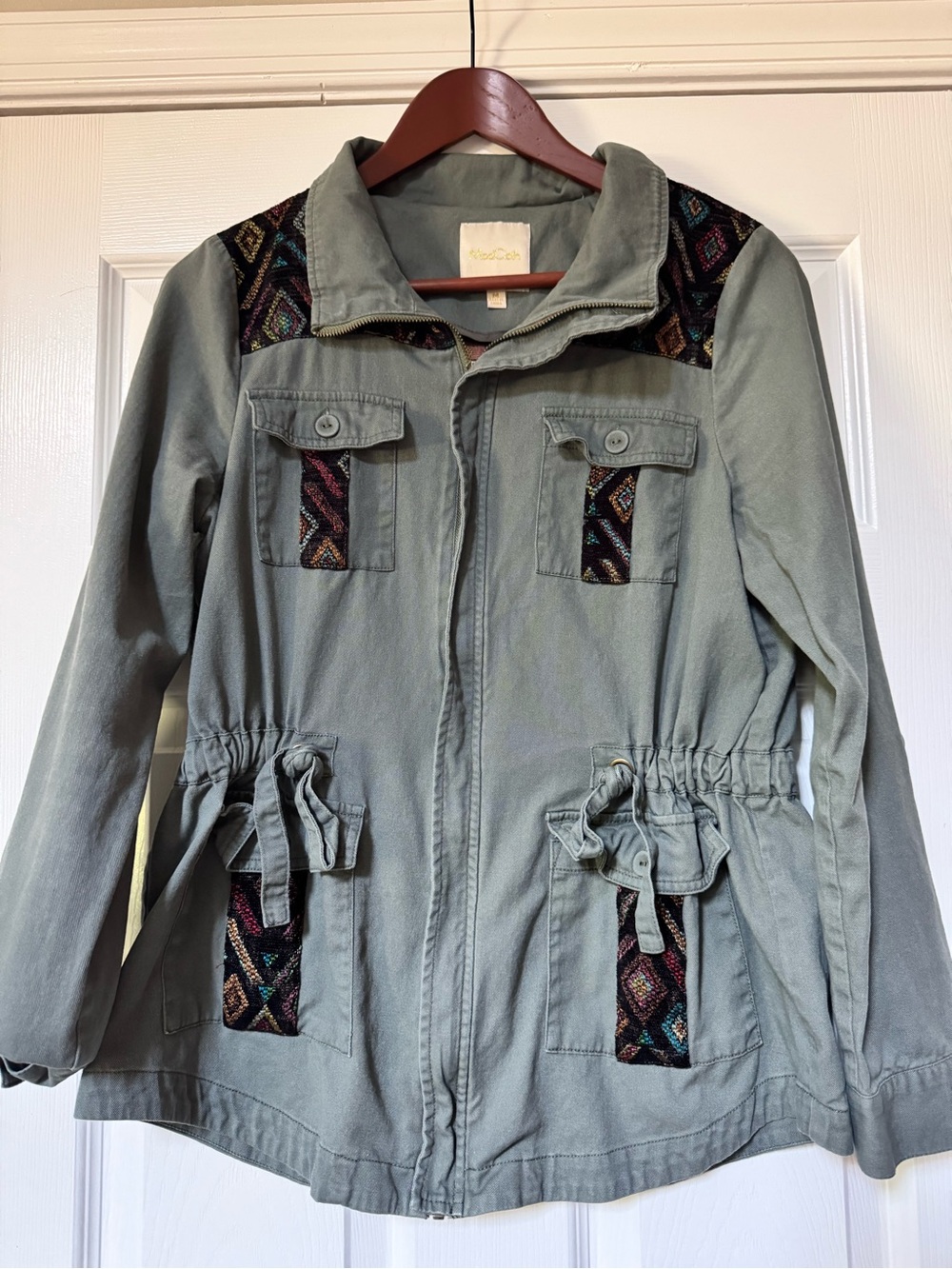 Modcloth Olive Utility Jacket with Tapestry Trim - M